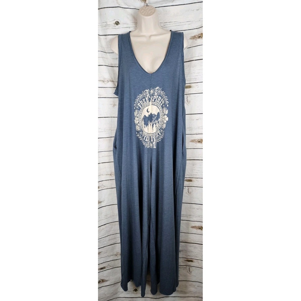 Natural Life Blue Jumpsuit Romper One Size Free Spirit Baggy Wide Leg Boho